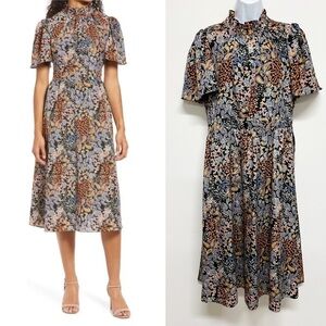 Julia Jordan Womens Multicolor Floral Mock Neck A Line Midi Dress Size 12